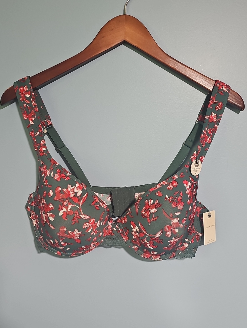 NWT Lucky Brand Green Floral Underwire Padded Bra 40C Full Figure